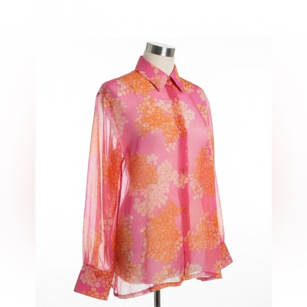 Vintage Craig Taylor Silk Sheer Pink and Orange Blouse